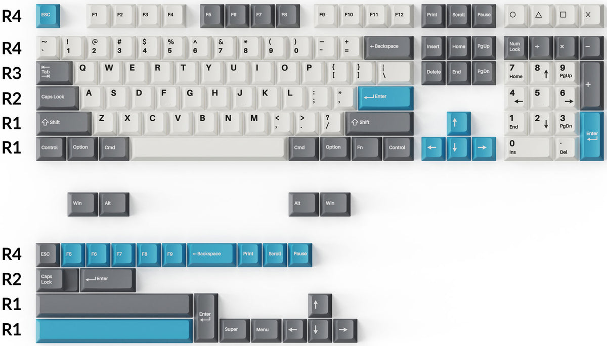 Keychron double-shot PBT Cherry full set keycap set grey white and blue