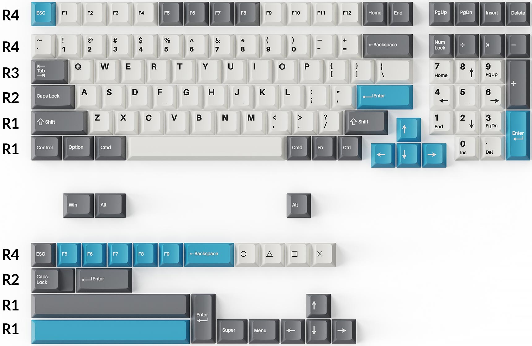 Keychron double-shot PBT Cherry full set keycap set grey white and blue