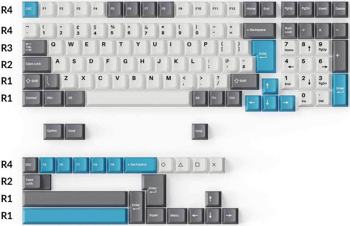 Keychron double-shot PBT Cherry full set keycap set grey white and blue