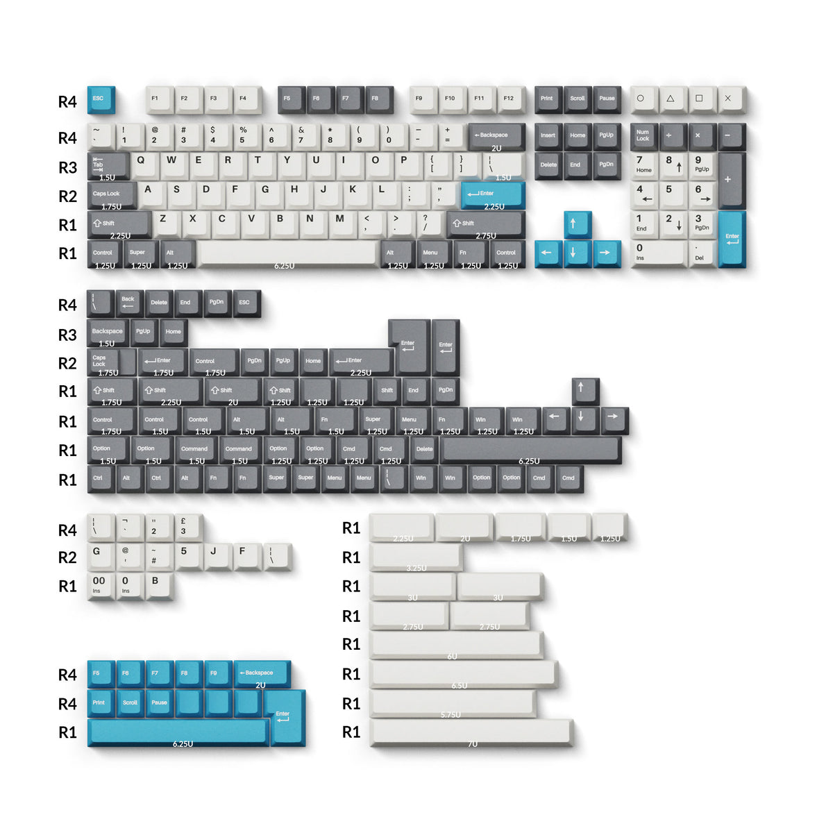 Keychron double-shot PBT Cherry full set keycap set size and height for each keycap