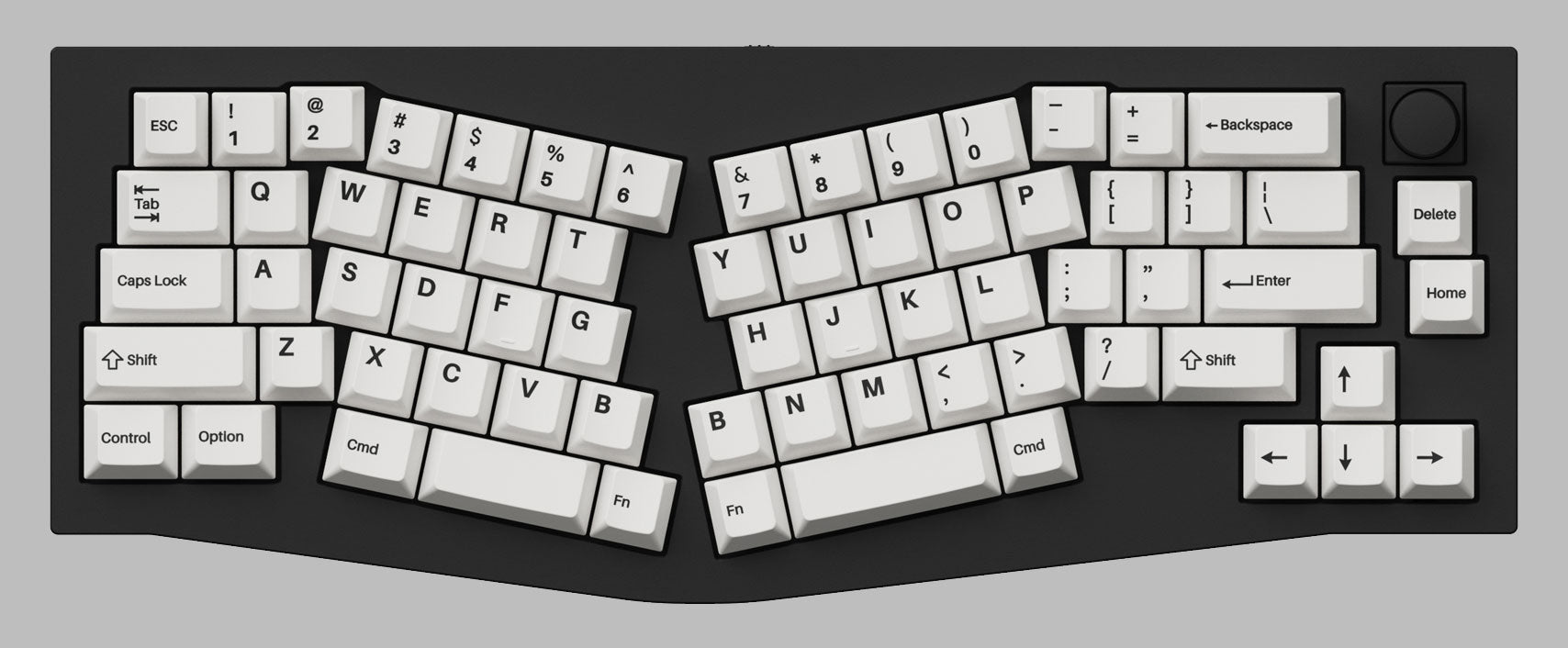 Q8 鍵盤上的 Keychron Double-Shot PBT Cherry Profile 全鍵帽白底黑字