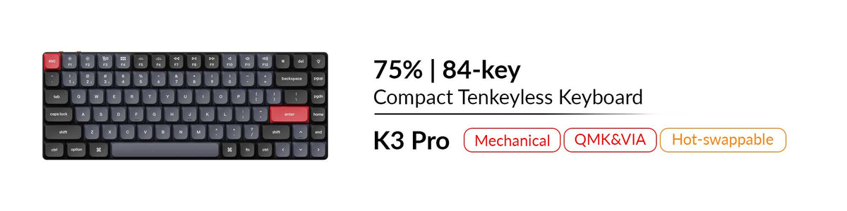 Keychron K3 Pro wireless mechanical QMK VIA hot swappable compact tenkeyless 75 percent ultra-slim low-profile keyboard