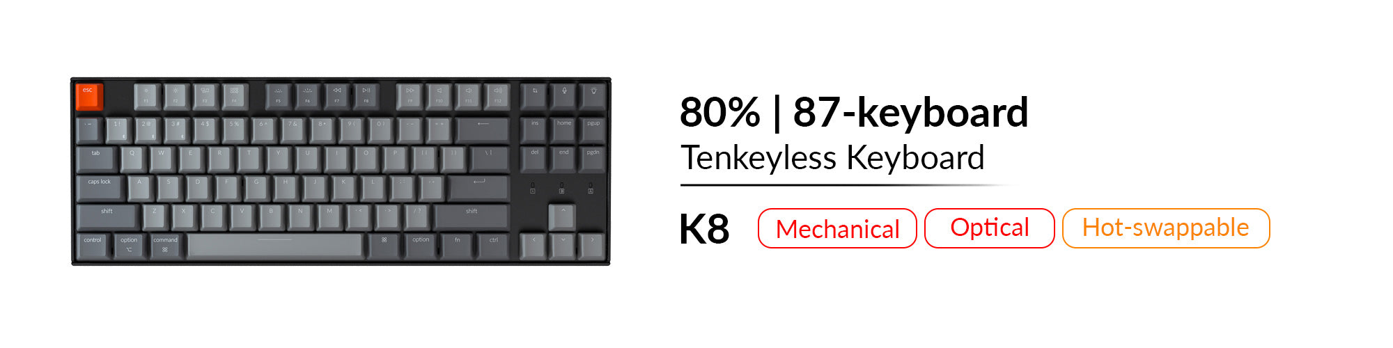 Keychron K8 mechanical and optical hot swappable tenkeyless 80 percent keyboard