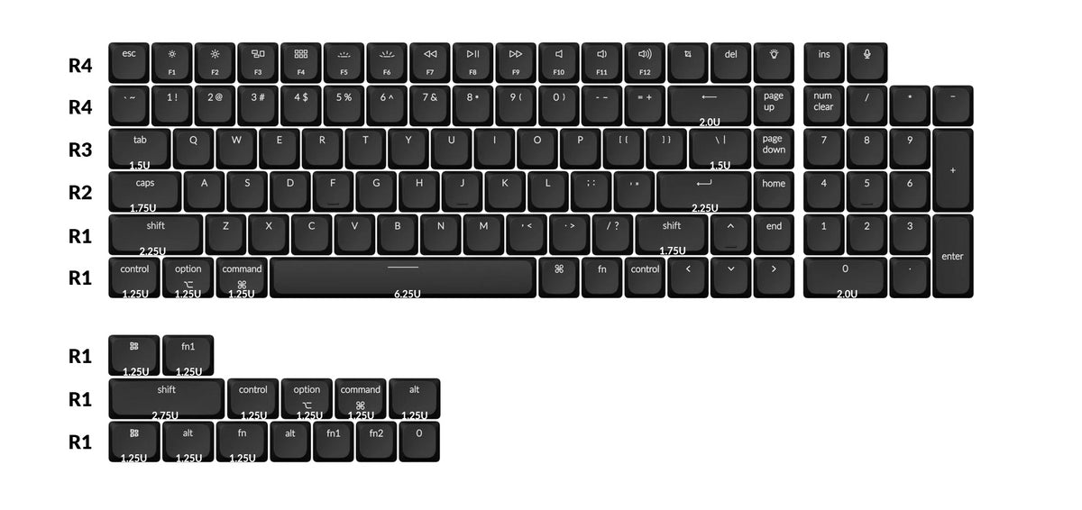 Keychron low profile ABS keycap full keycap set white on black