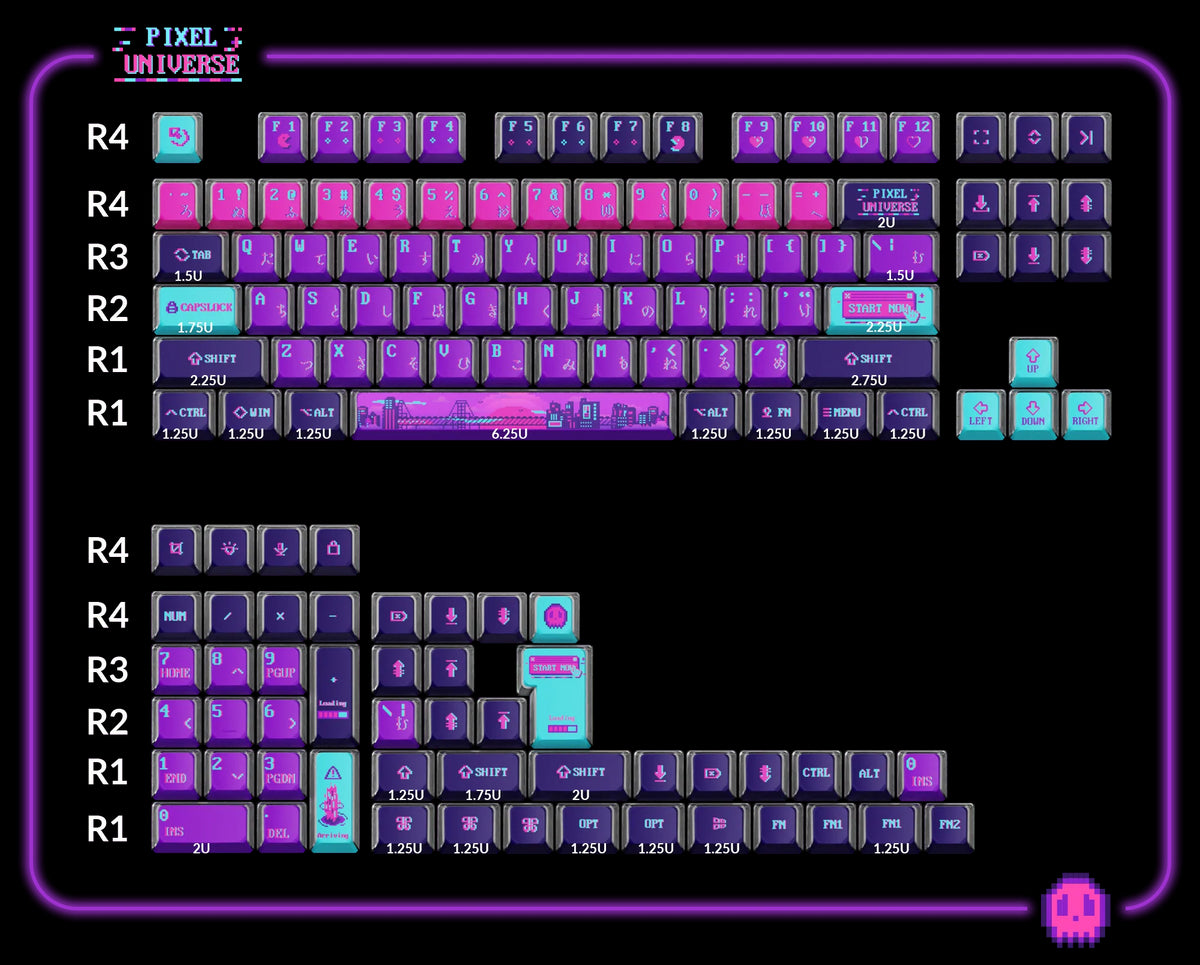 Keychron OEM Profile Dye Sub PBT Full Set Keycap Set Pixel Universe Keycap Layout Size