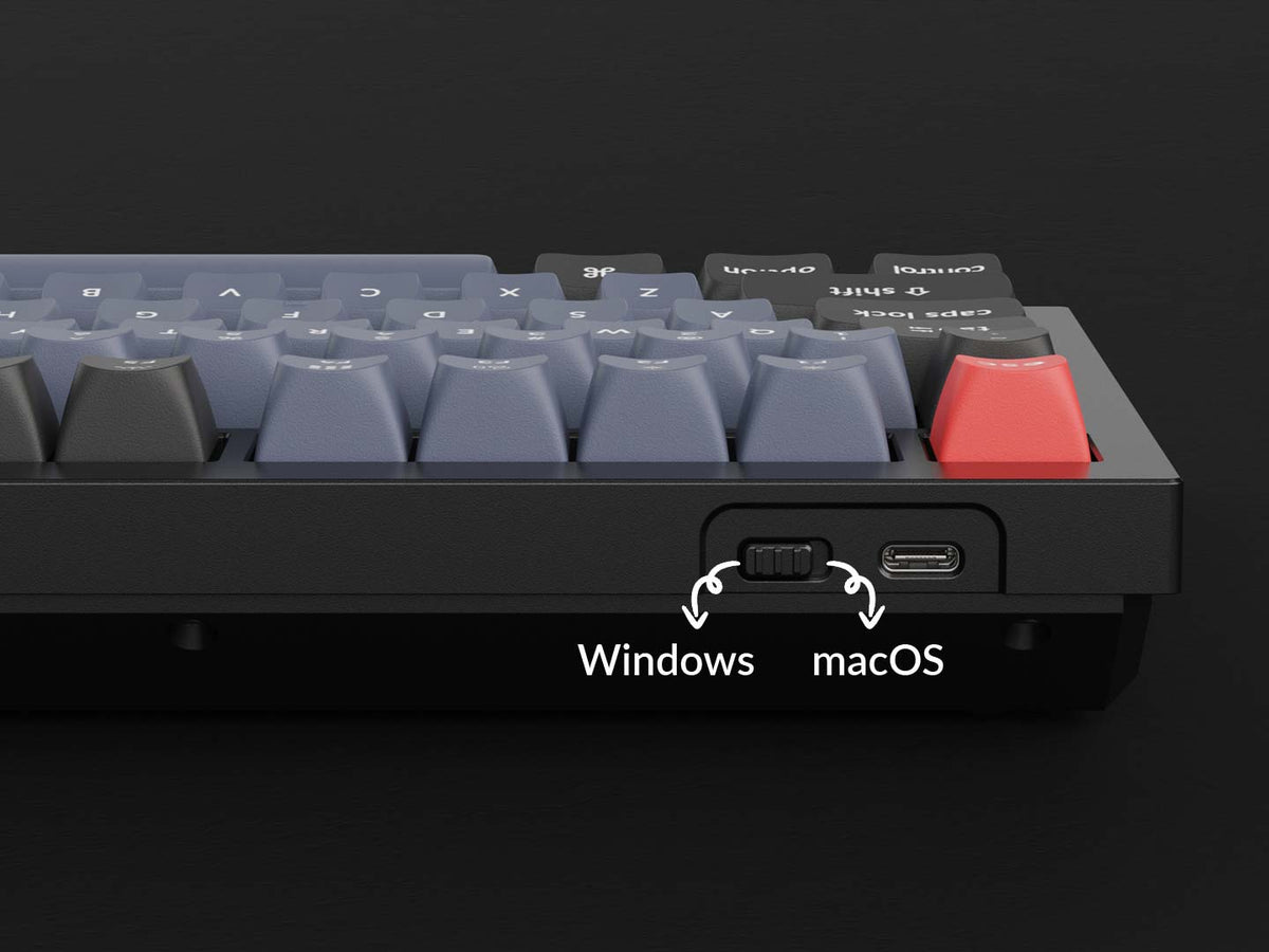 Keychron Q1 QMK VIA 75% layout custom mechanical keyboard with rotary encoder knob version with double-gasket design and screw-in PCB stabilizer and hot-swappable south-facing RGB also with Barebone US ANSI or ISO layout with black grey blue frame