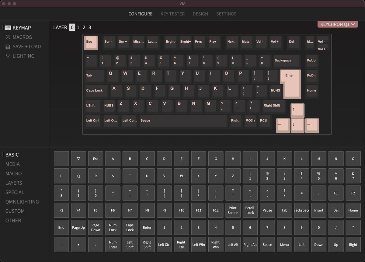 QMK VIA screen capture of Keychron Q1 75% Custom Mechanical Keyboard Knob version