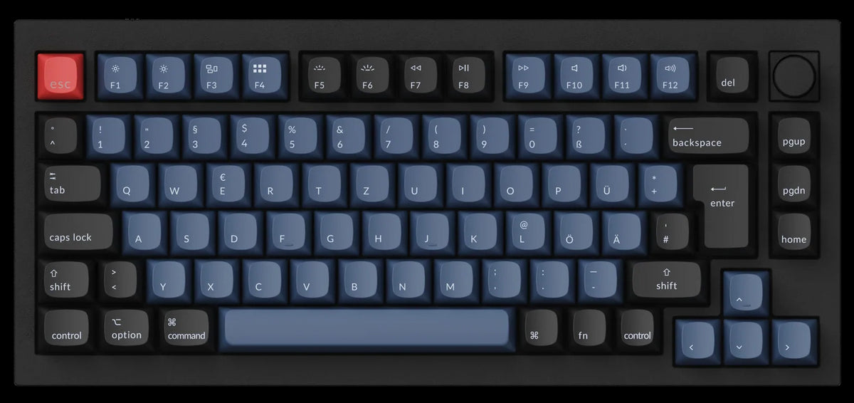 Keychron Q1 QMK VIA custom mechanical keyboard with rotarty encoder knob version with double-gasket design and screw-in PCB stabilizer and hot-swappable south-facing RGB barebone US ANSI layout