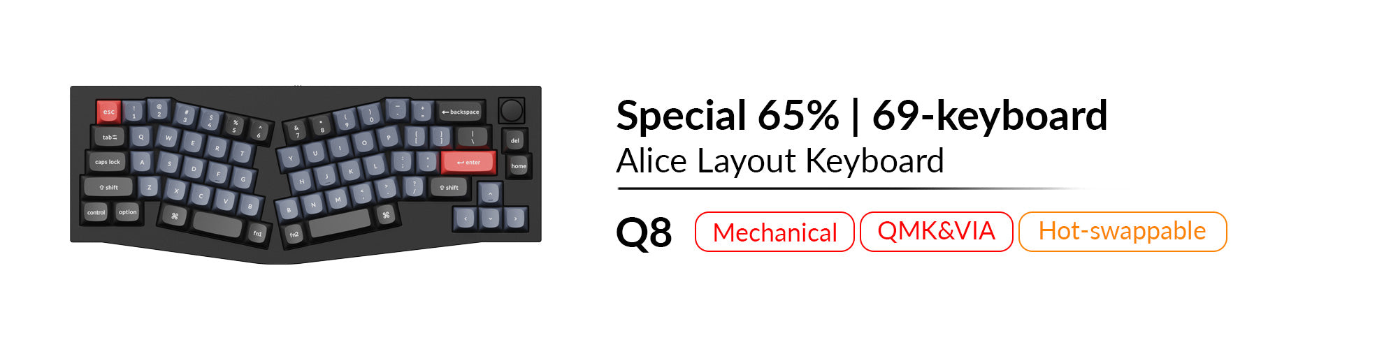 Keychron Q8 mechanical QMK VIA hot swappable Alice layout special 65 percent keyboard