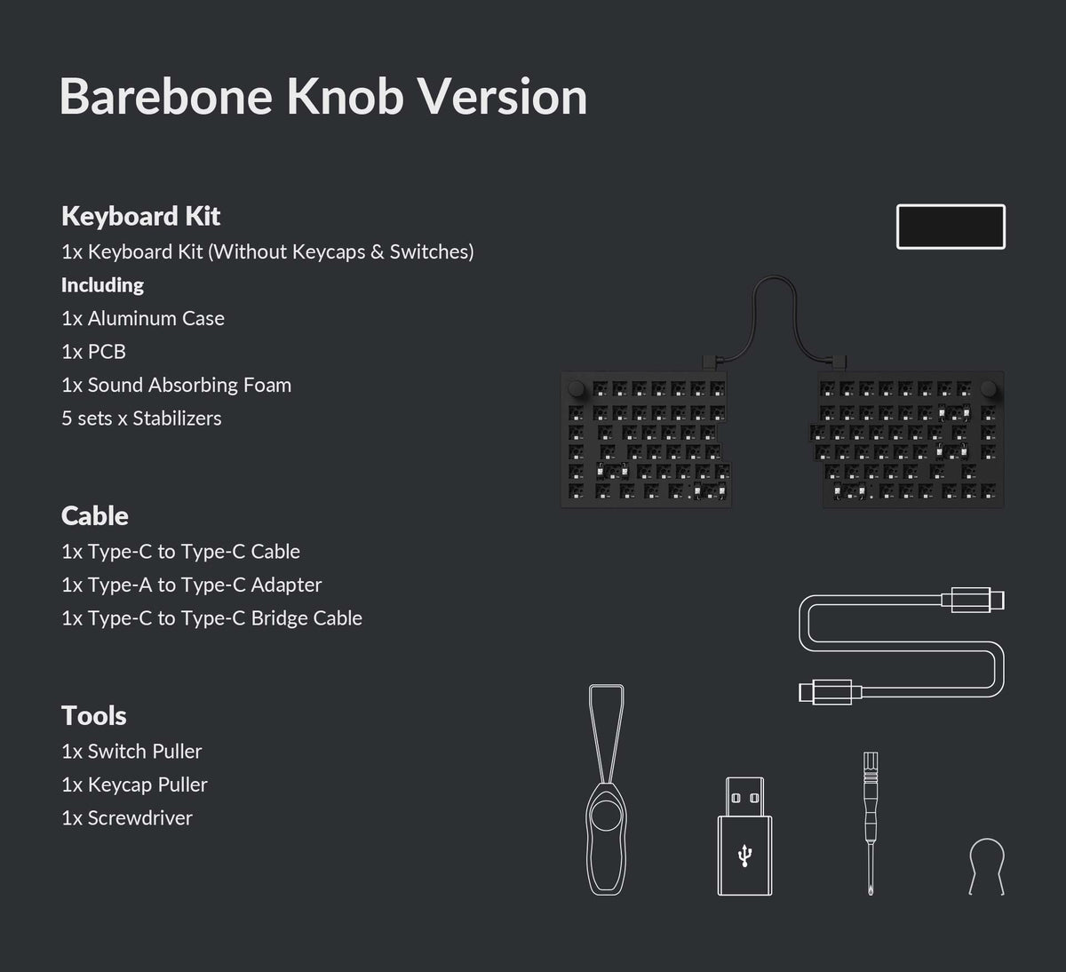 Package List of Keychron Q11 75% Layout Split Custom Mechanical Keyboard Barebone Knob Version