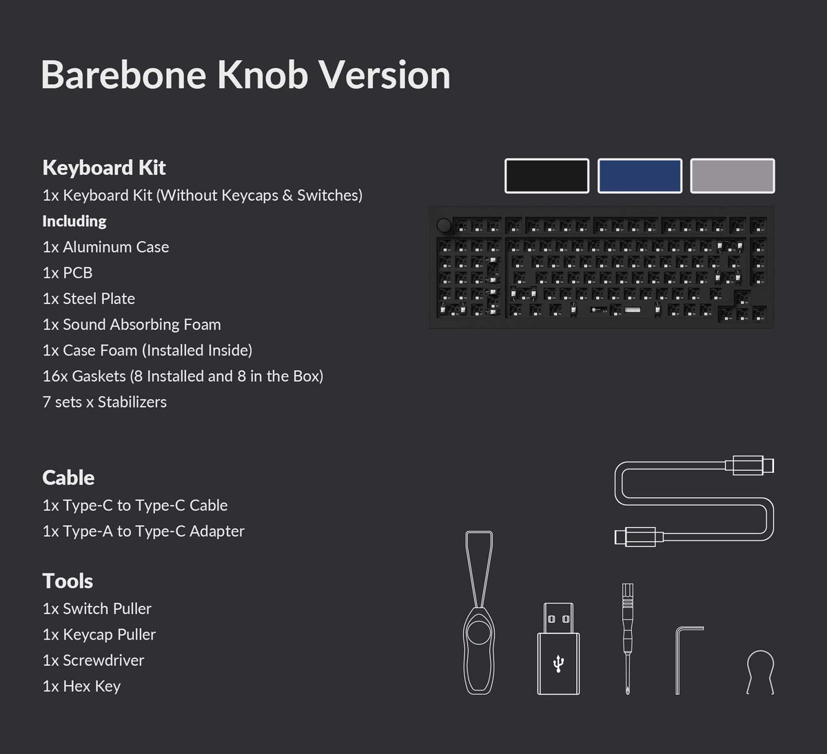 Package List of Keychron Q12 Compact 96% Layout Custom Mechanical Keyboard Barebone Knob Version