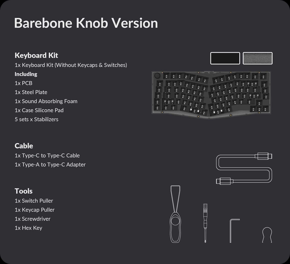 Package list of Keychron V10 Barebone Knob Version