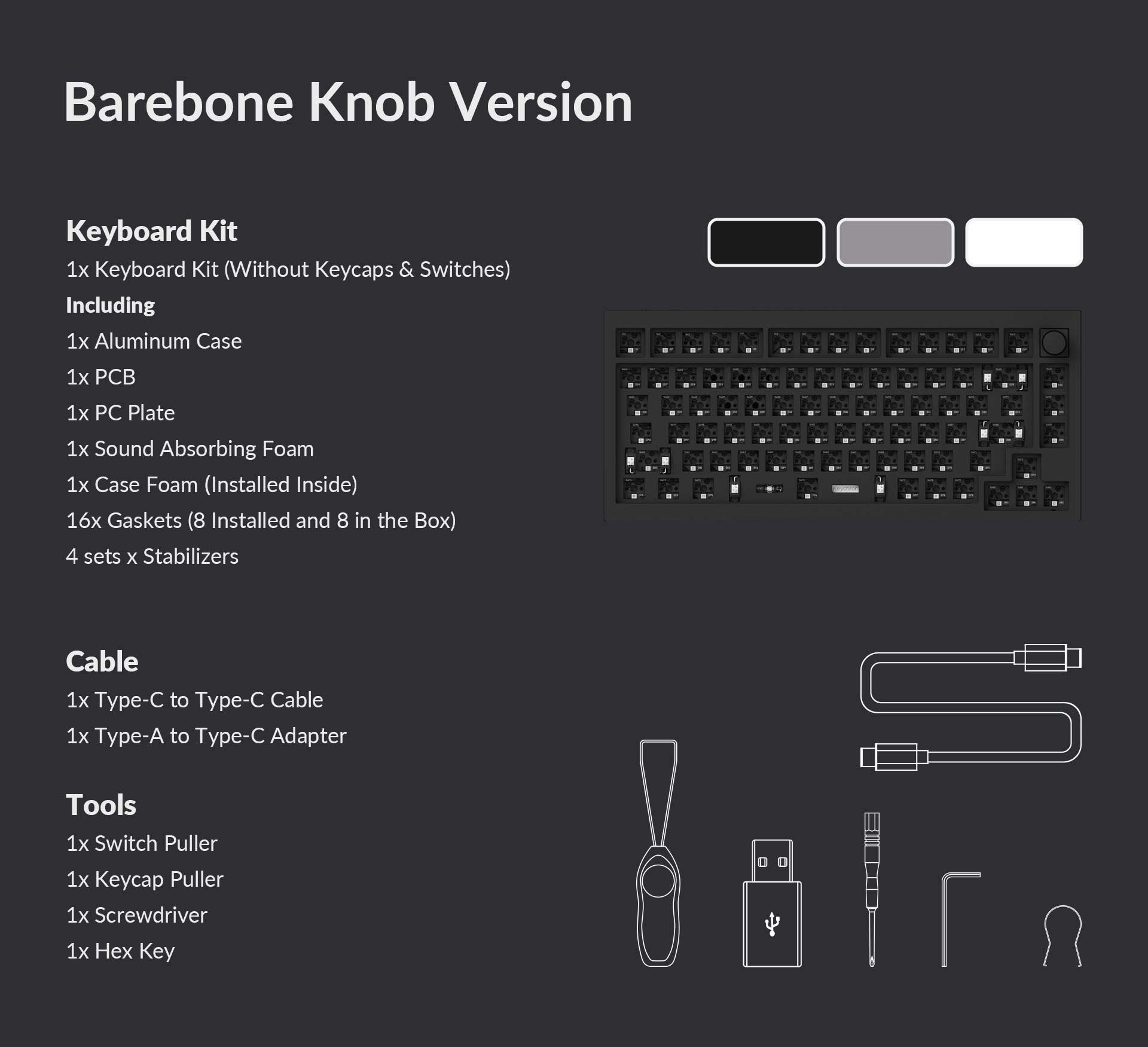 Package list of Keychron Q1 Pro QMK/VIA 75% layout wireless custom mechanical keyboard barebone knob version