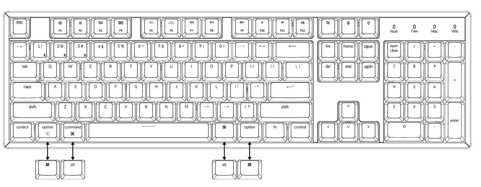 Keychron K10 full size wireless mechanical keyboard for Mac Windows - red blue brown Gateron mechanical switch