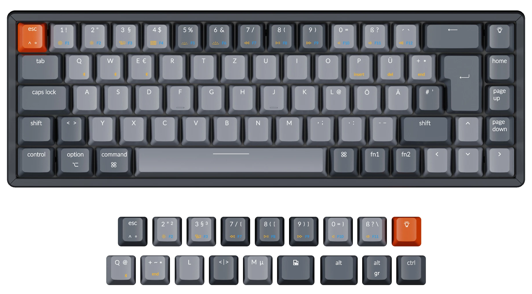 Keychron K6 65 percent compact wireless mechanical keyboard for Mac Windows German ISO-DE Layout Gateron mechanical LK optical switch and hot-swappable with RGB backlight aluminum frame with Windows keycaps installed