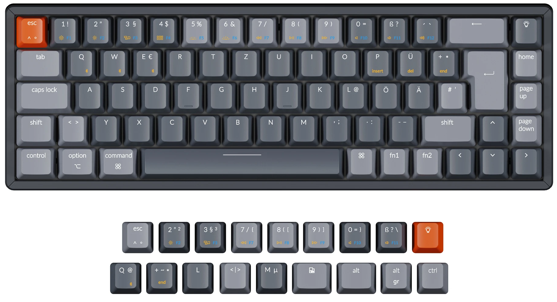 Keychron K6 65 percent compact wireless mechanical keyboard for Mac Windows German ISO-DE Layout Gateron mechanical LK optical switch and hot-swappable with RGB backlight aluminum frame with macOS keycaps installed