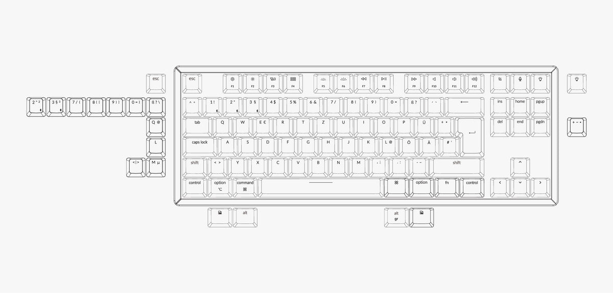 Keychron K8 TKL Wireless Mechanical Keyboard (German ISO-DE Layout) for macOS & Windows Layout