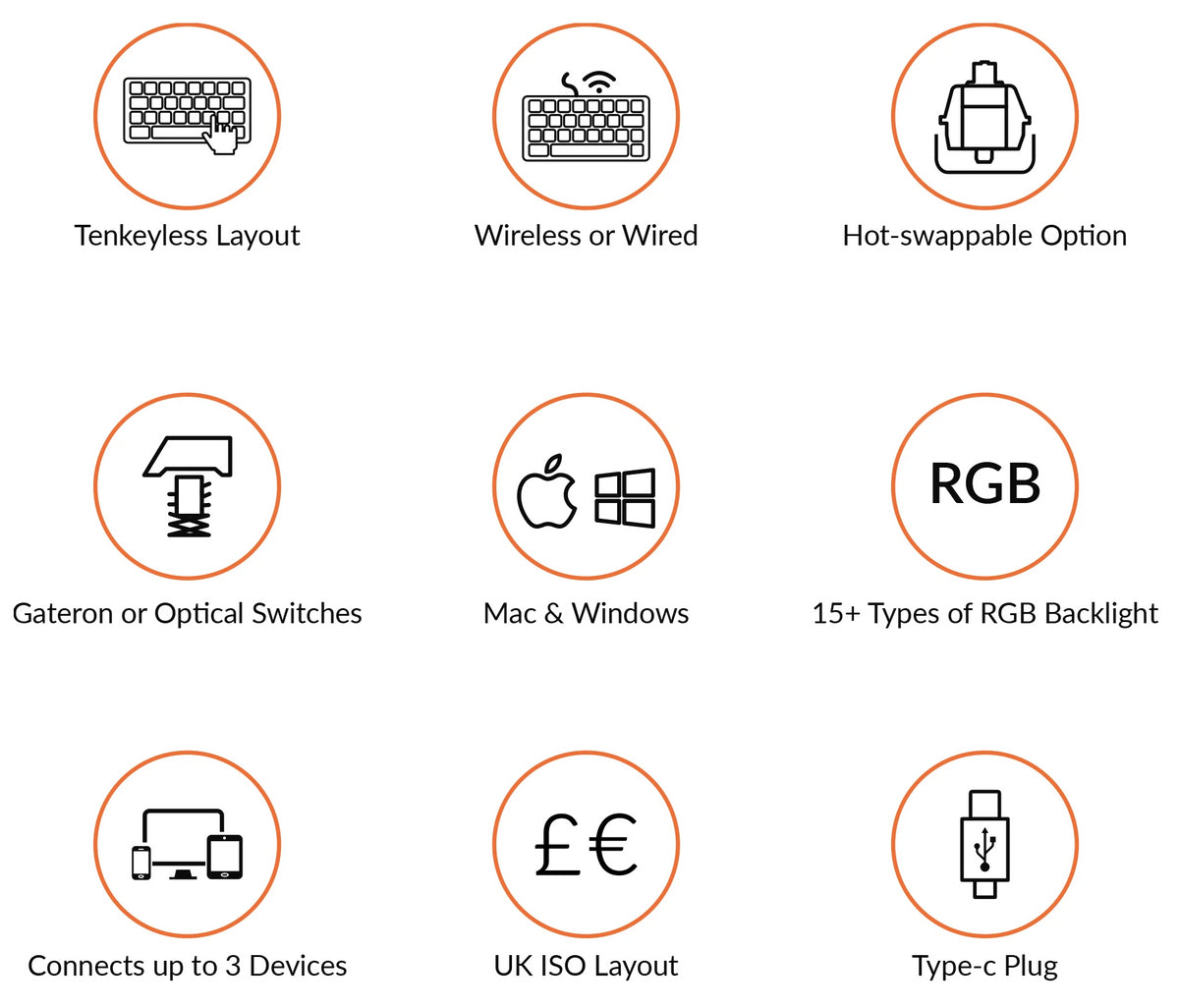 Features of Keychron K8 Wireless Mechanical Keyboard UK ISO Layout