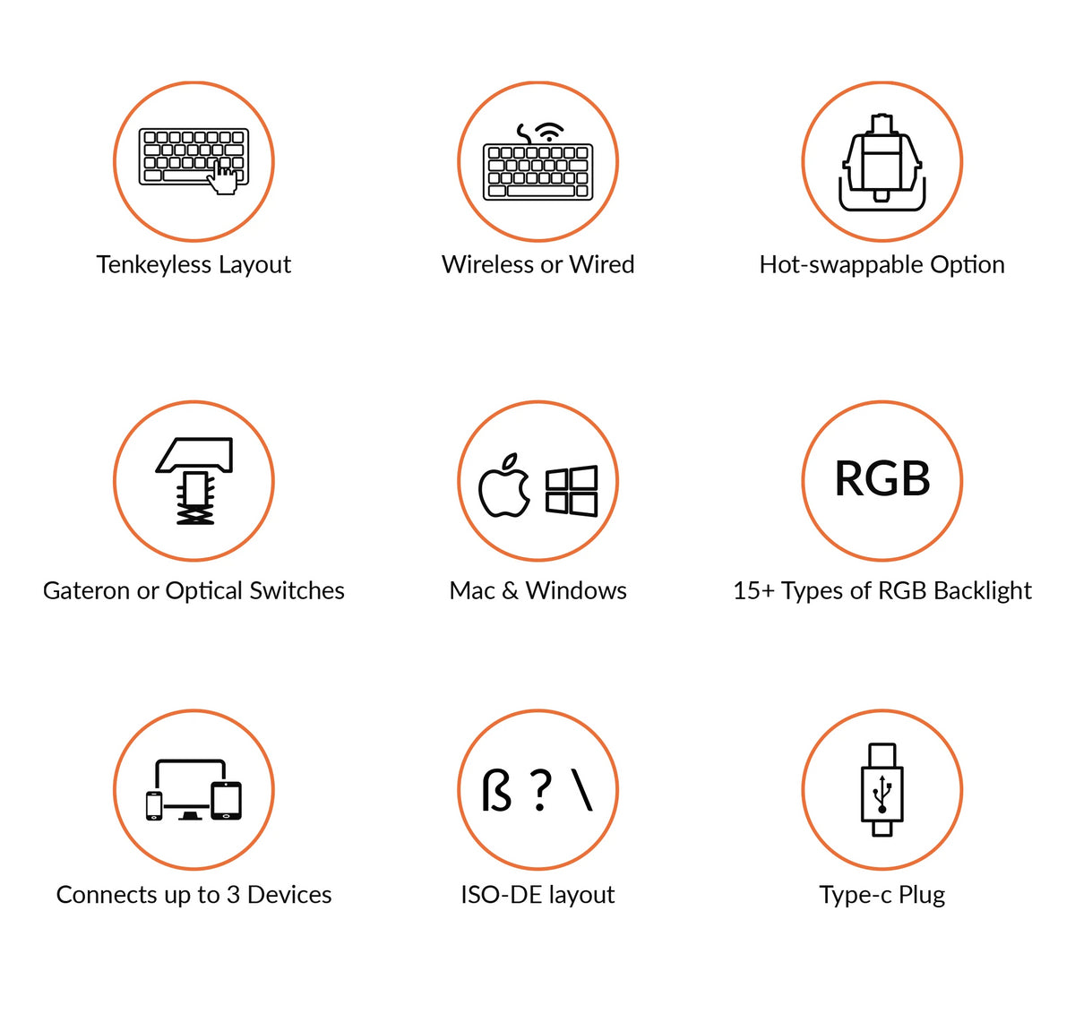 Features of Keychron K8 TKL Wireless Mechanical Keyboard (German ISO-DE Layout)