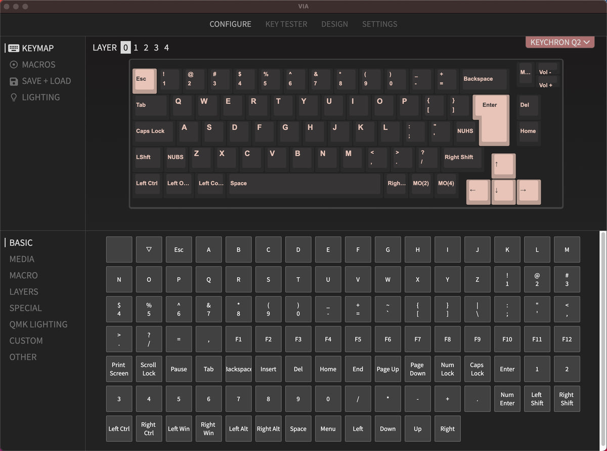 QMK VIA screen capture of Keychron Q2 Knob version