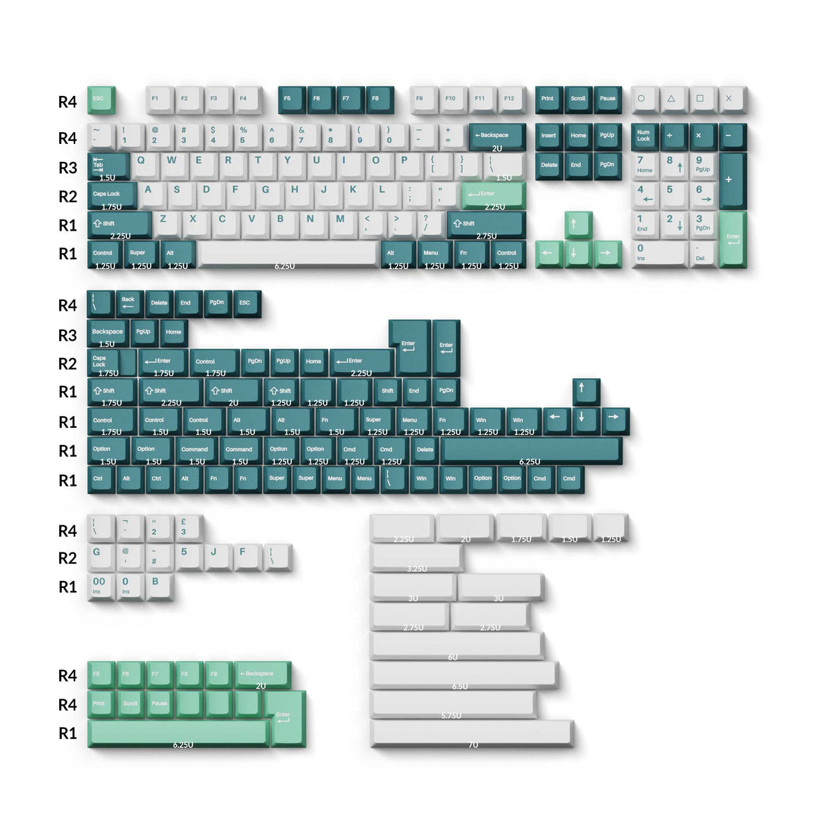 Keychron double-shot PBT Cherry full set keycap set-White Mint