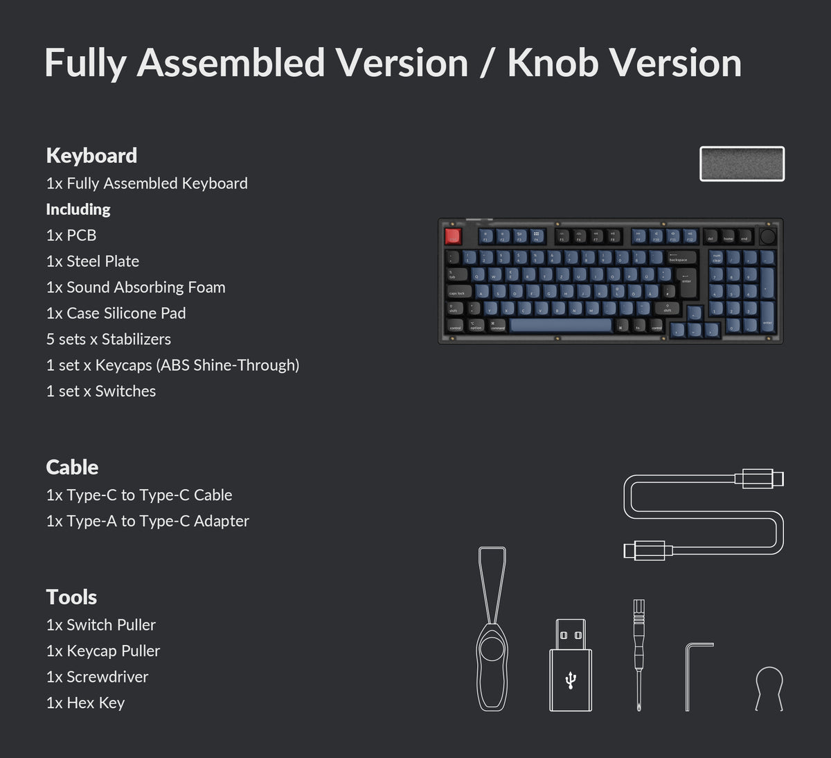 Package List of Keychron V5 QMK VIA custom mechanical keyboard ISO layout
