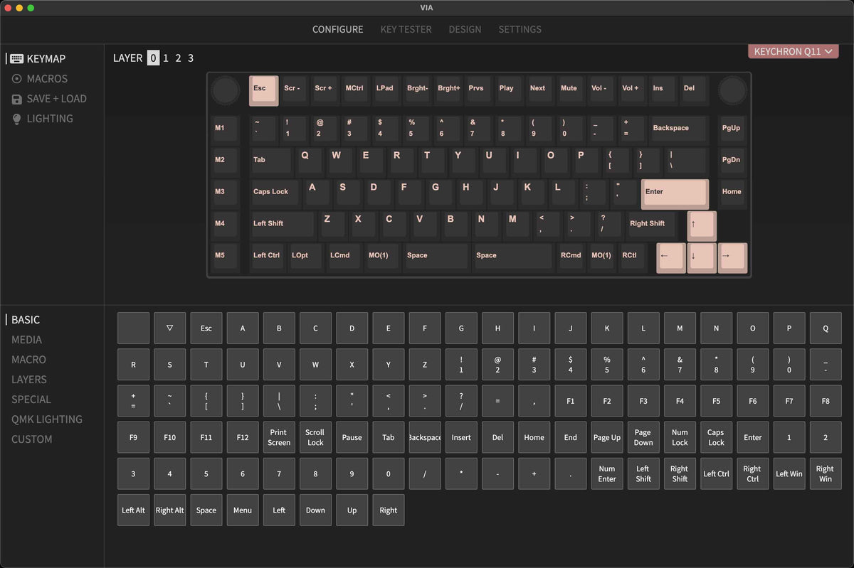 QMK VIA screen capture of Rotary encoder function of Keychron Q11 75% Layout Split Custom Mechanical Keyboard