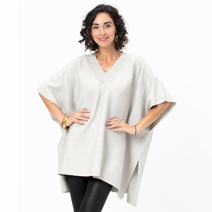 LIGHT GREY Knit V-Neck Poncho — rockflowerpaper-wholesale