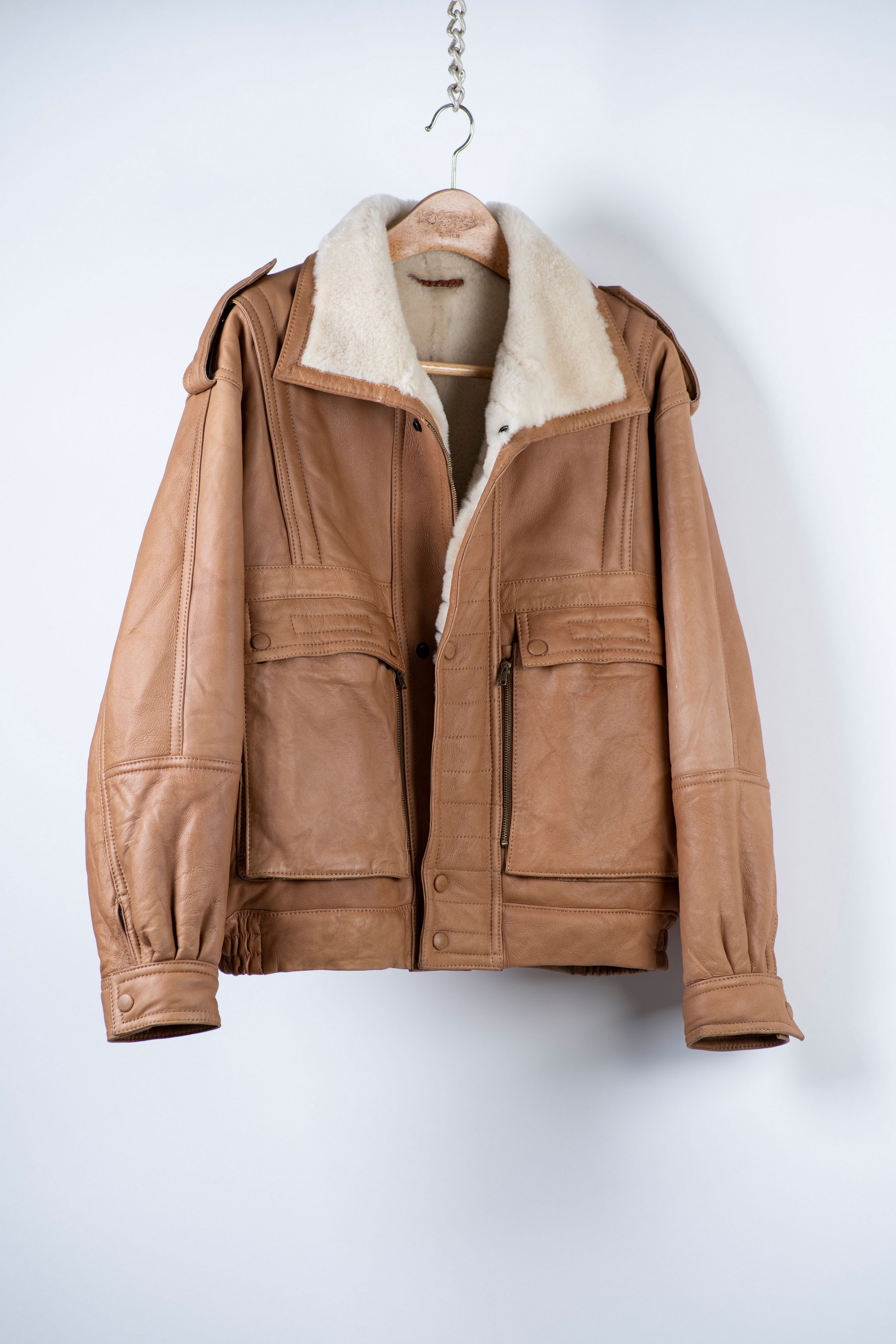 Men S Aviator Flight Style Camel Brown Shearling Jacket Usa 40 Eu Secondfirst