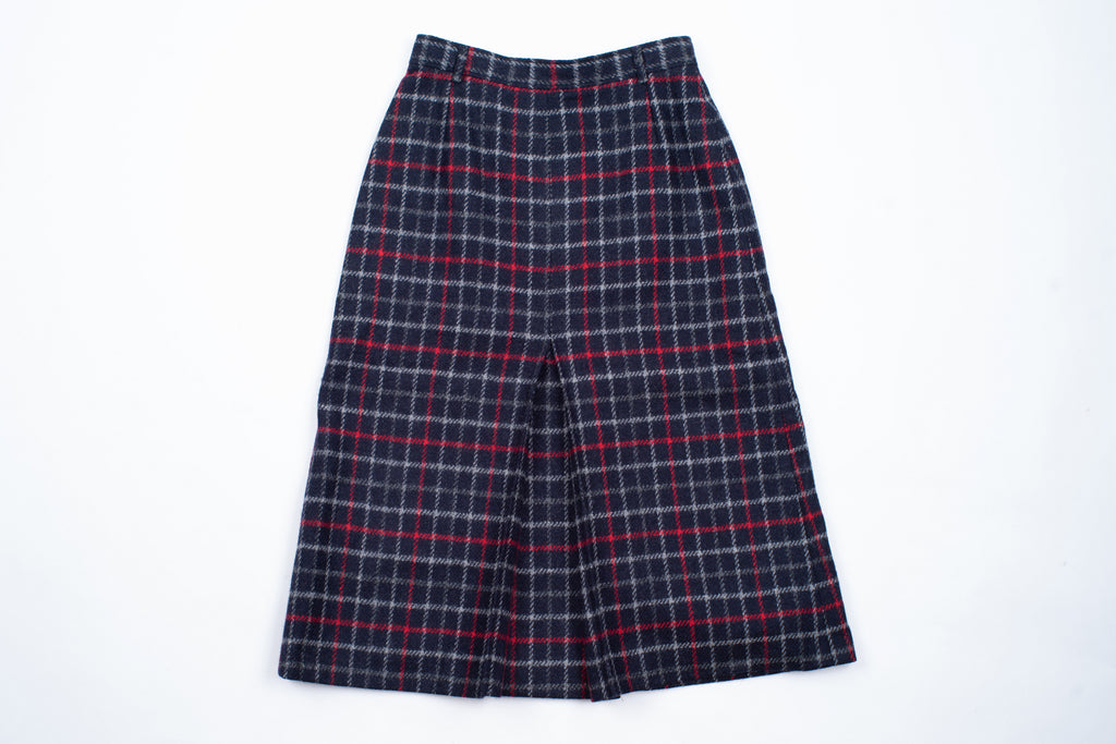 Burberry Vintage Wool Red Plaid Pleated Midi Skirt, Size S