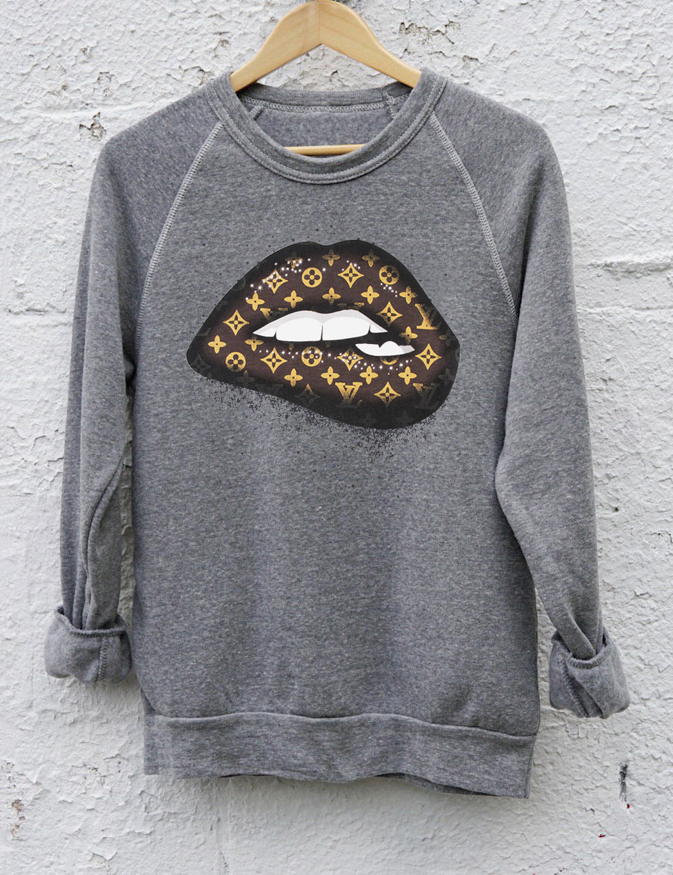 LV Lips Graphic Gray Raglan Sweatshirt - SheShow
