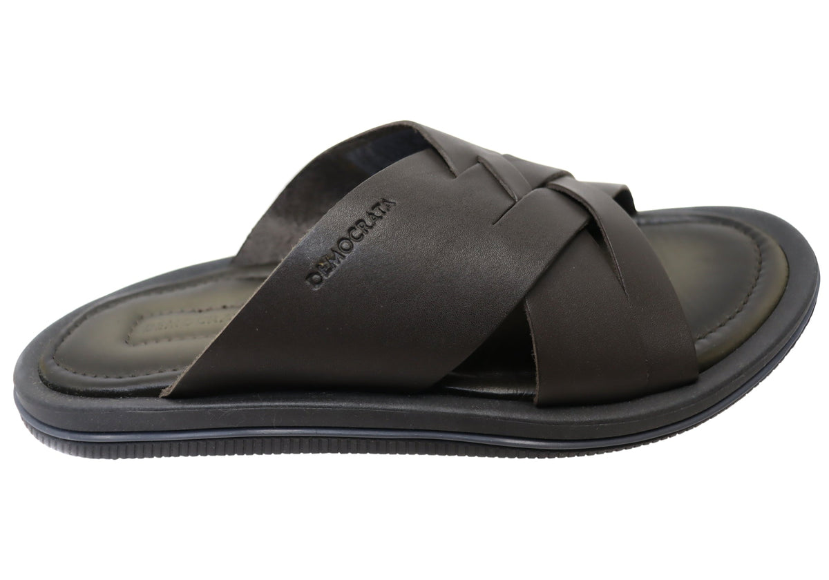 Democrata Pauly Mens Leather Comfortable Slide Sandals Made In Brazil ...