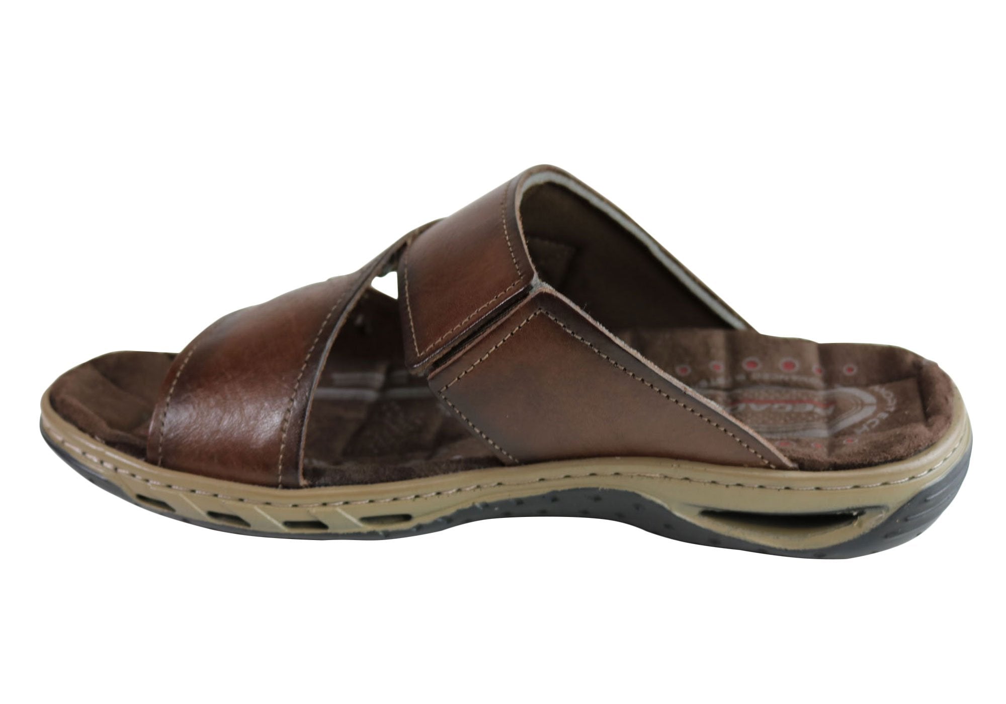 Pegada Andy Mens Leather Comfy Cushioned Slide Sandals Made In Brazil ...