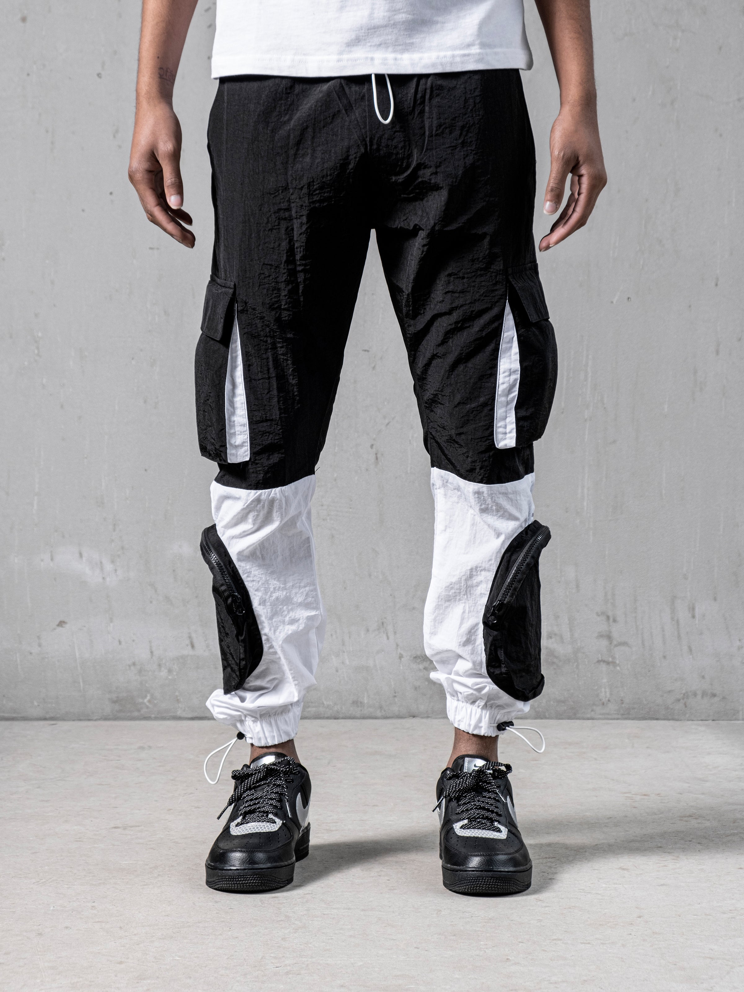 Black and White Parachute Cargos | Men's Streetwear Pants | Monocloth ...