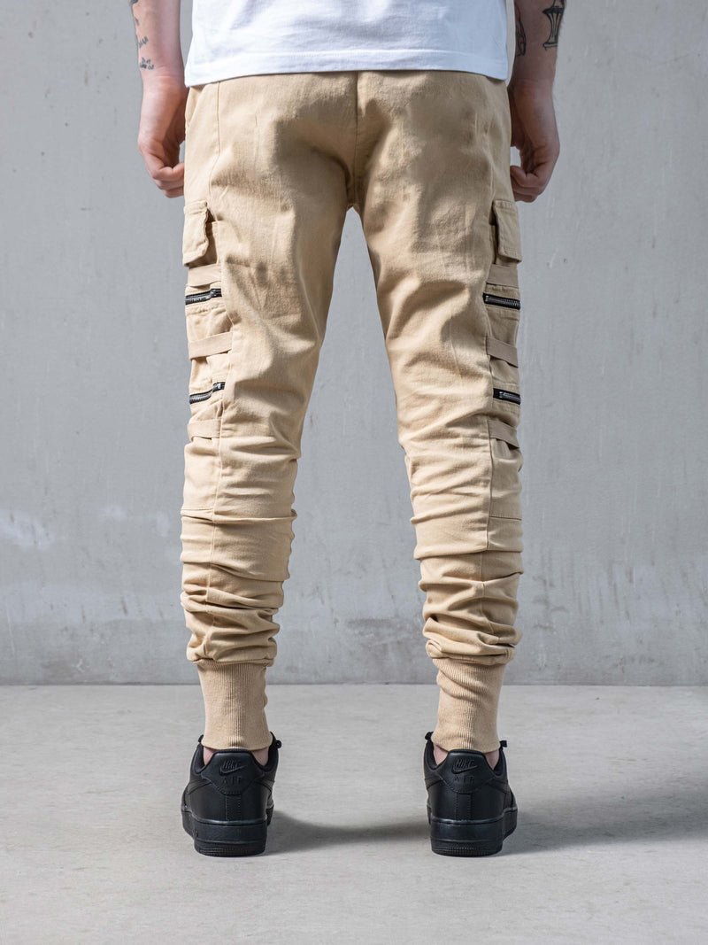 Beige Swish Cargo Pants | Men's Streetwear Cargo Pants | Monocloth ...