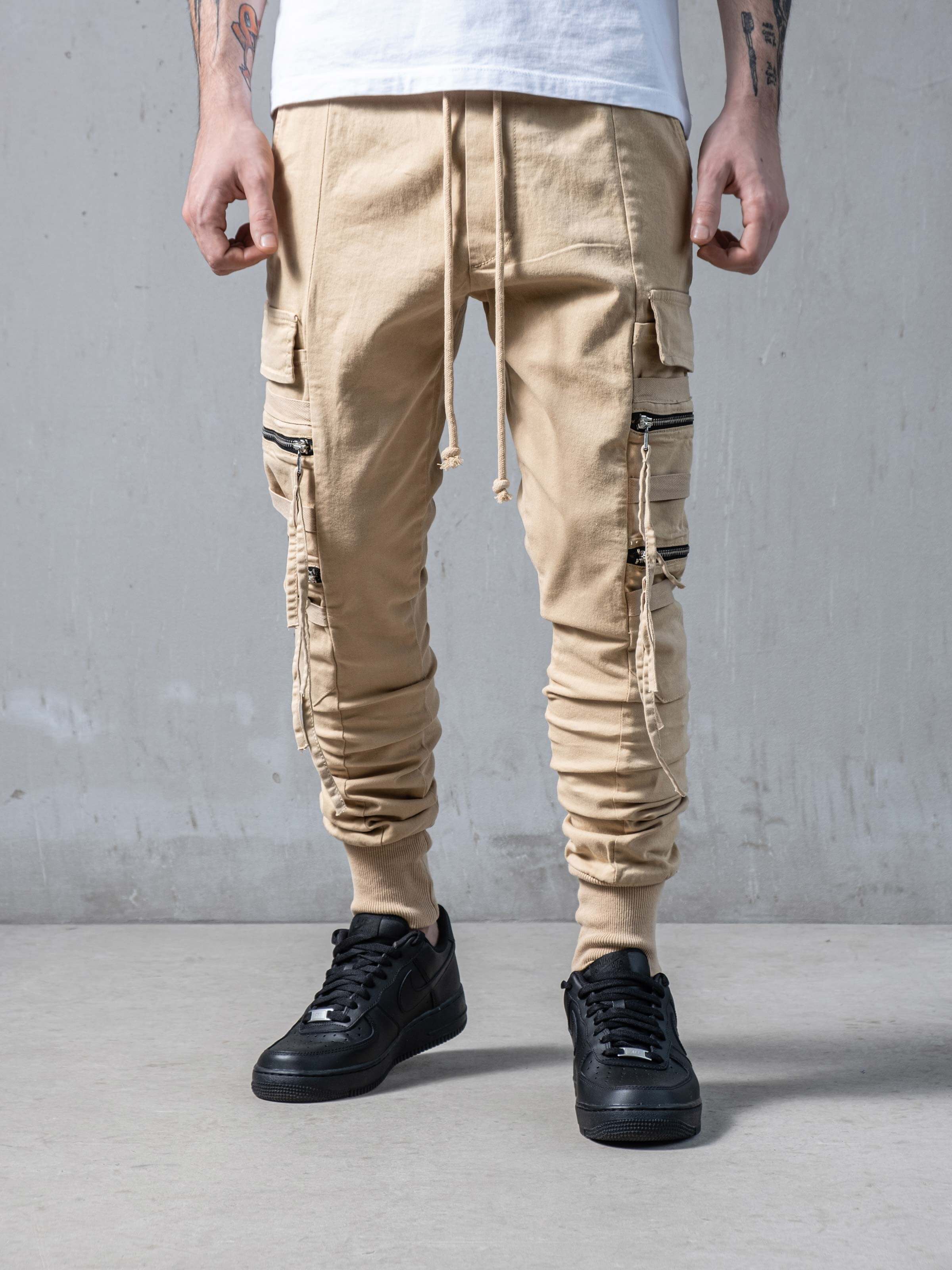 Beige Swish Cargo Pants | Men's Streetwear Cargo Pants | Monocloth ...