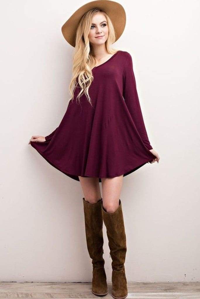 long sleeve dress with knee high boots
