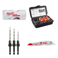 Milwaukee hole saws, Sawzall blades, electrician's drill bits from Klein and countersink bits