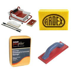 Sponges and floats for installing and cleaning grout 