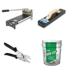Tools for cutting and installing hardwood floors from Bullet Tools and Mapei
