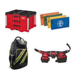 Milwaukee PACKOUT system, tool belt, back pack and small storage bags