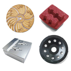 Pearl Abrasive Hexplate system, Husqvarna Redi-Lock, PCD segments and cup wheels