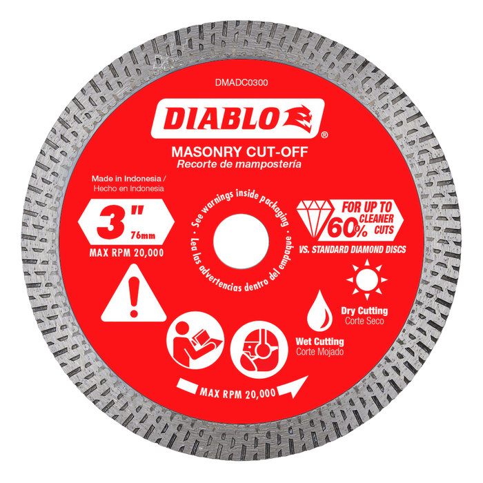 Diablo Tools 3" Continuous Rim Cut-Off Diamond Blades for Masonry