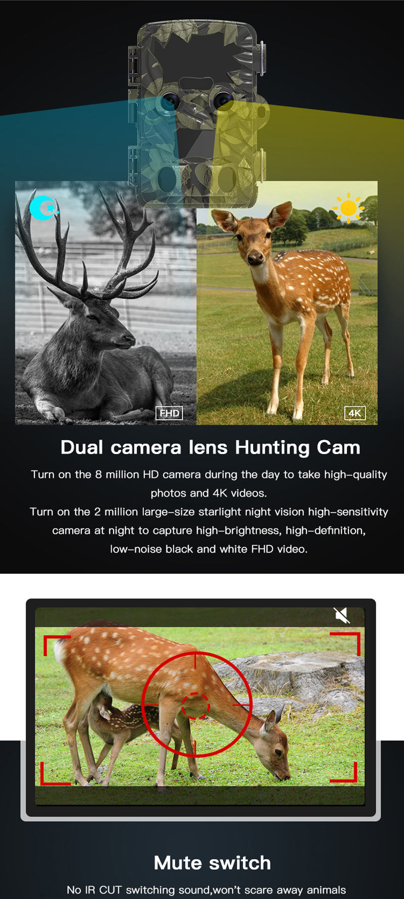 Dual Lens Trail Camera - Clear Vision™ Cam Pro 4K Wildlife Outdoor Optics