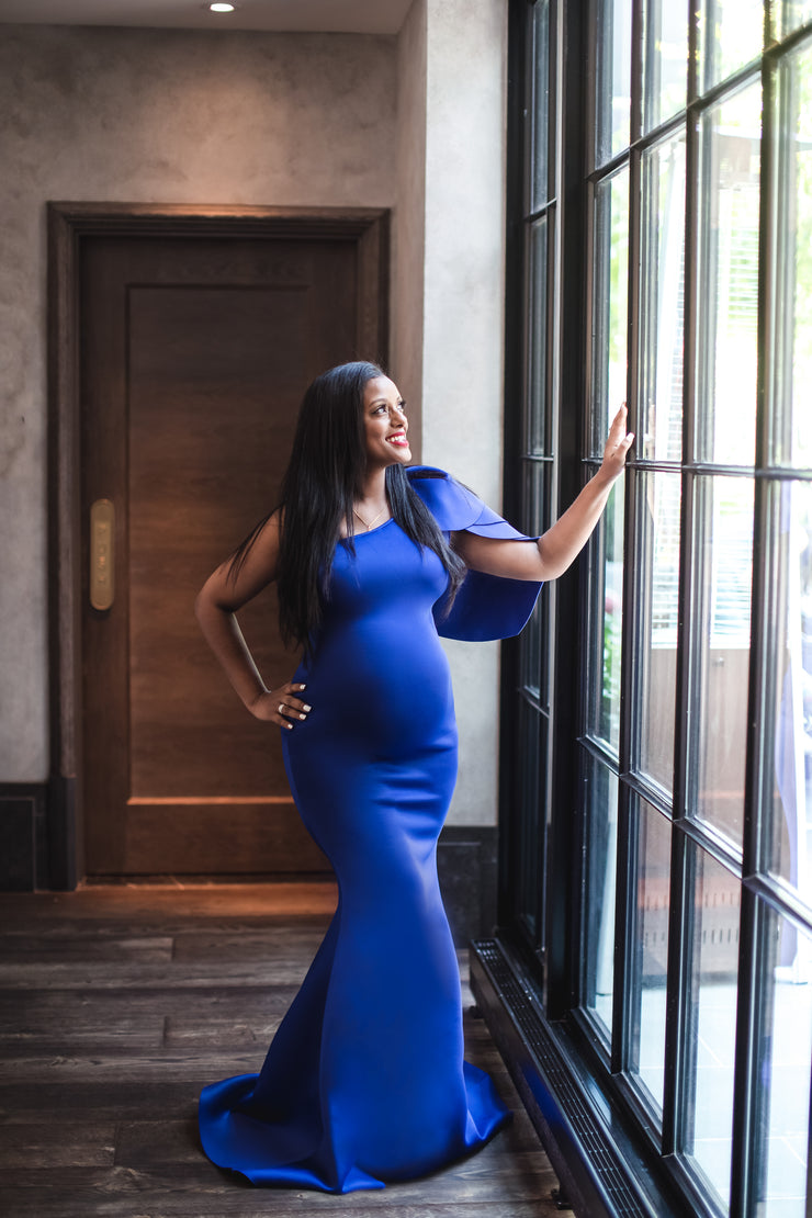 royal blue and gold maternity dress