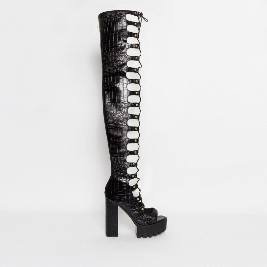 knee high sandal boots