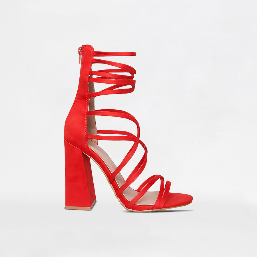red block strappy heels