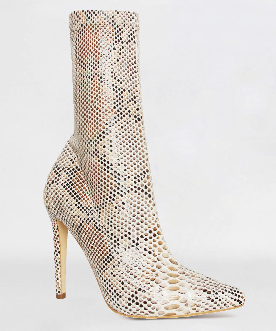 beige snake print heels