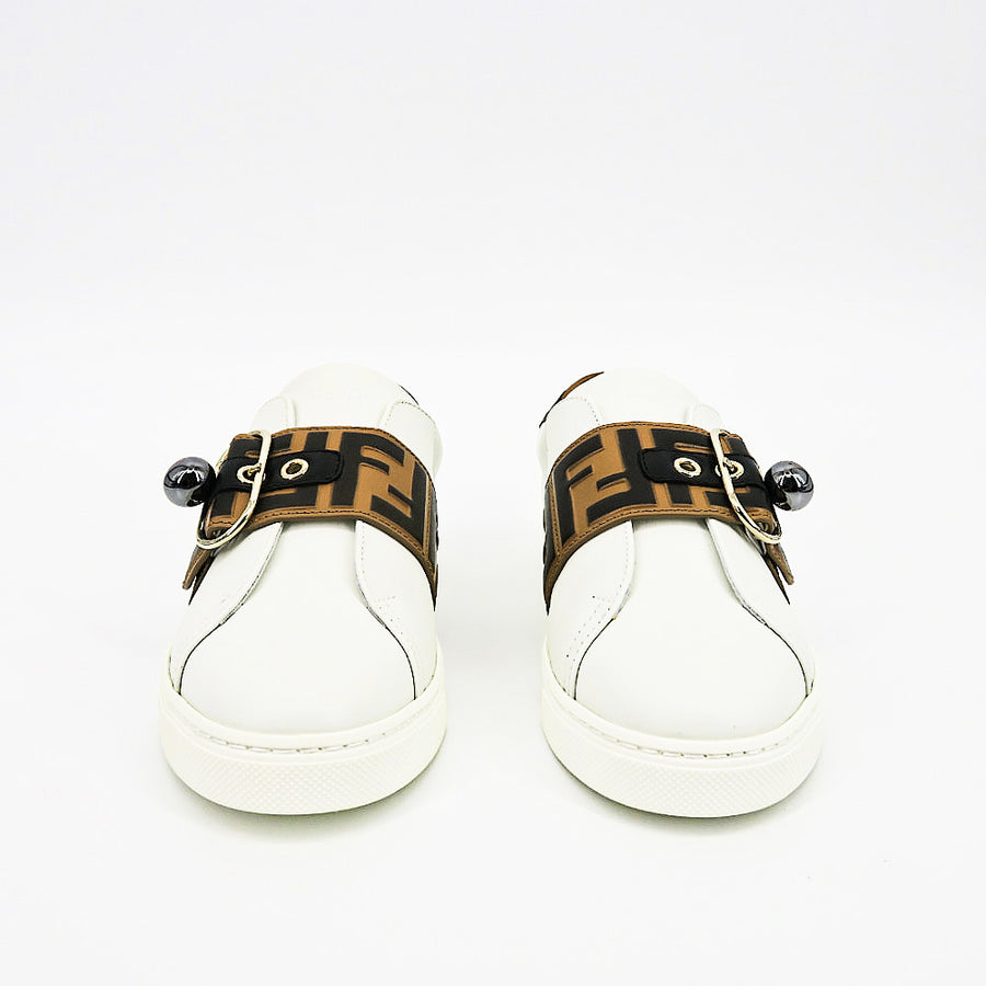 fendi pearland leather sneakers with ff strap