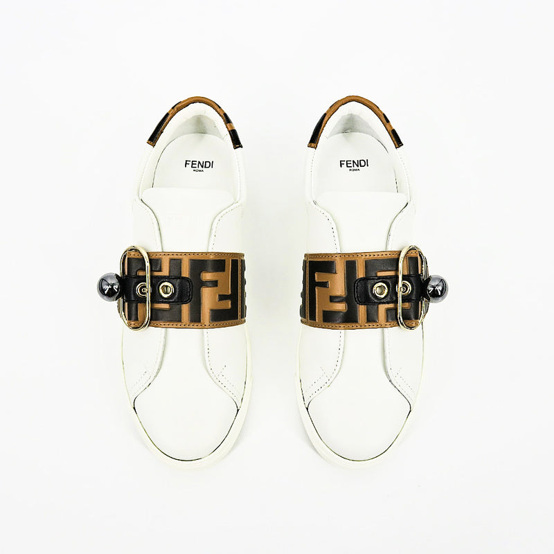 fendi pearland leather sneakers with ff strap